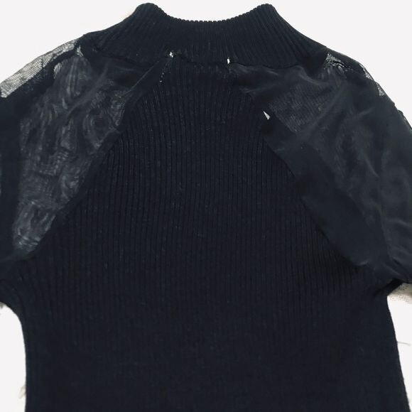 Crave Fame black knit ribbed top mock neck mesh long sleeve top size XS - Picture 2 of 8